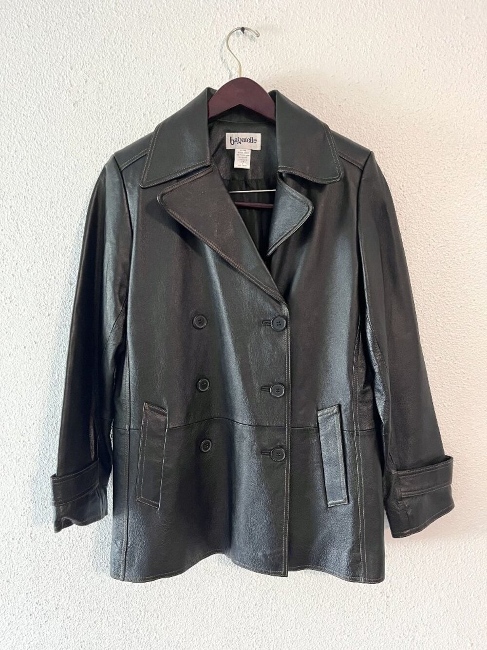 Bagatelle Womens Black Leather Double-Breasted Jacket With Button Closure Size M